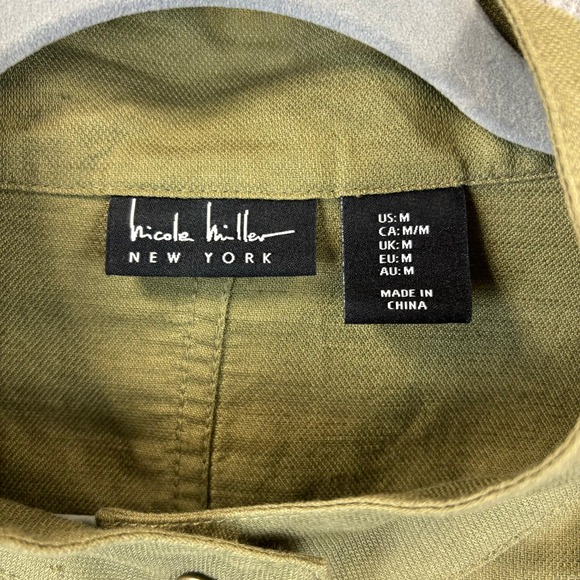 Nicole Miller Linen Jacket Medium Lightweight Lagenlook Minimalist Olive Green - Picture 6 of 12